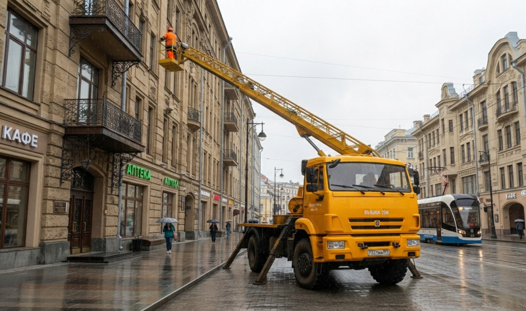 Работа на автовышке в сырую погоду Работа на автовышке в сырую погоду